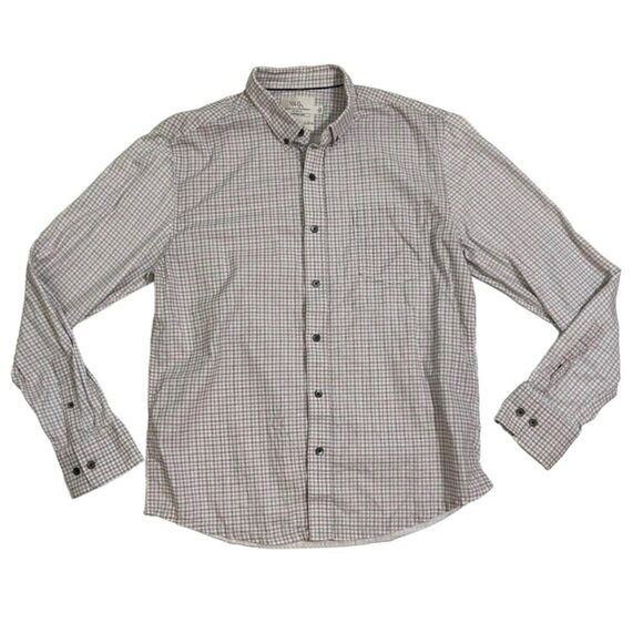 WRK Men's shirt L button down white blue red plaid long sleeve - Picture 1 of 7